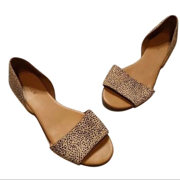 J. Crew Morgan Calf Hair Peep-Toe Flats Cheetah Print 6.5